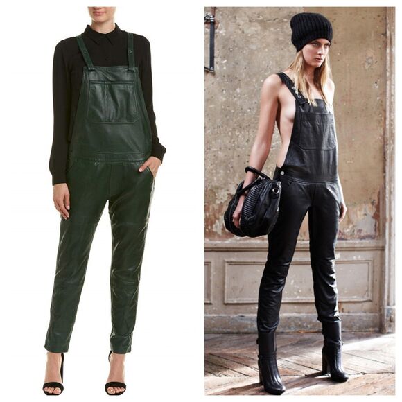 Zadig & Voltaire Sydney 100% Lamb Leather Overalls Size 38 (M) Bottle Green NWT - Picture 1 of 16